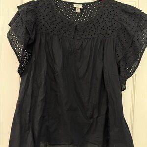 a new day Black Eyelet Flutter Sleeve Blouse